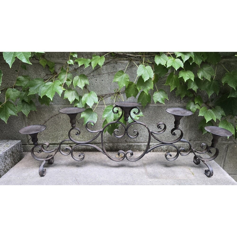 Large Wrought Iron 5 Candle Holder Vintage Tabletop Mantel Fireplace 33"x11.5"